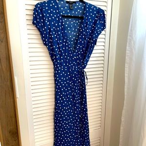 Blue polka dot wrap dress